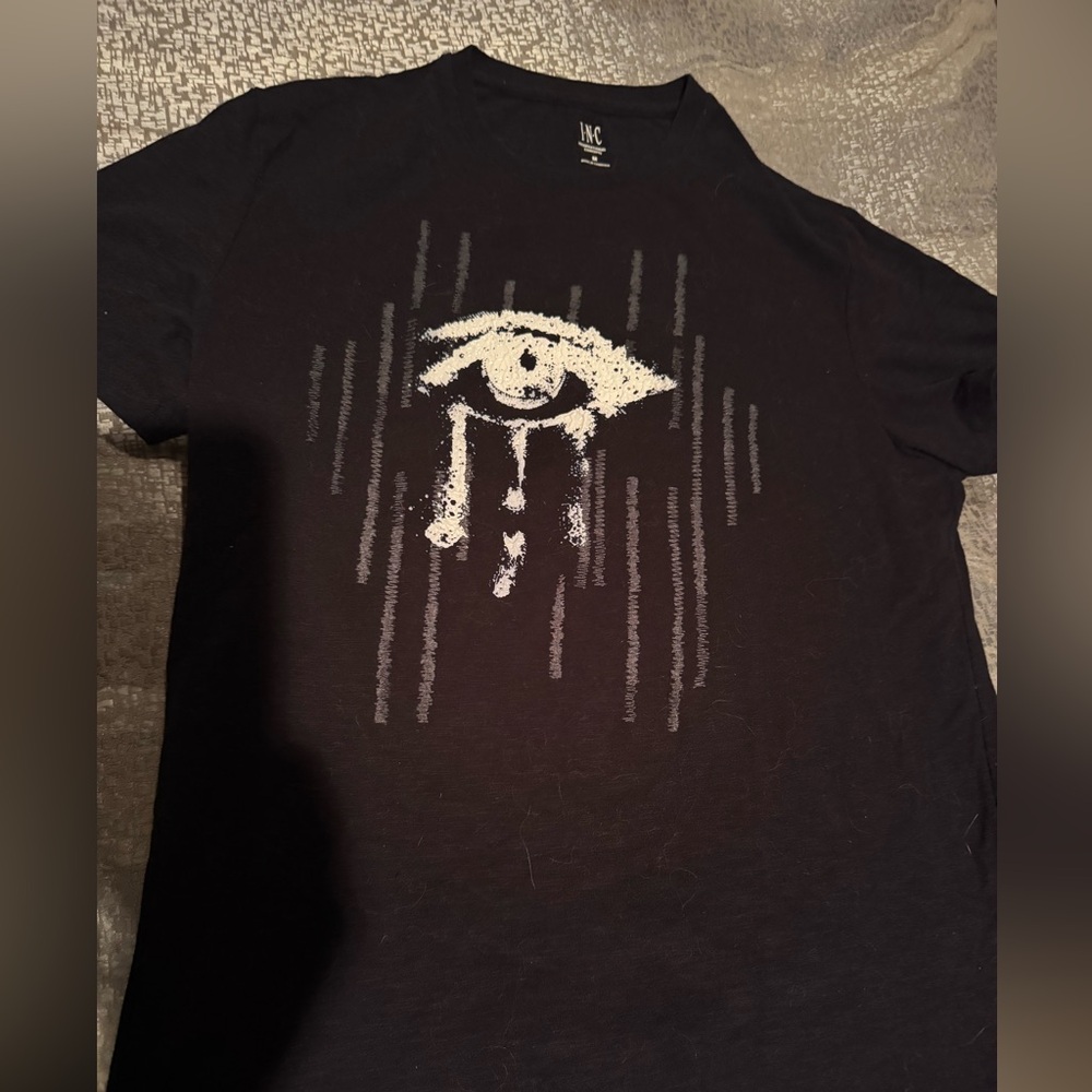 INC International Concepts Black Tee with White Eye Design